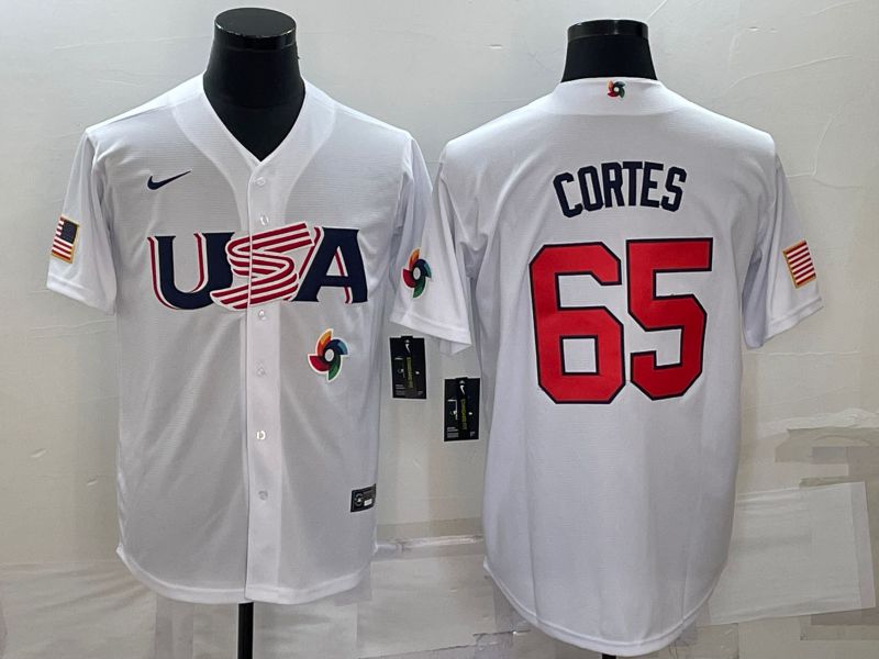 Men 2023 World Cub USA #65 Cortes White Nike MLB Jersey9